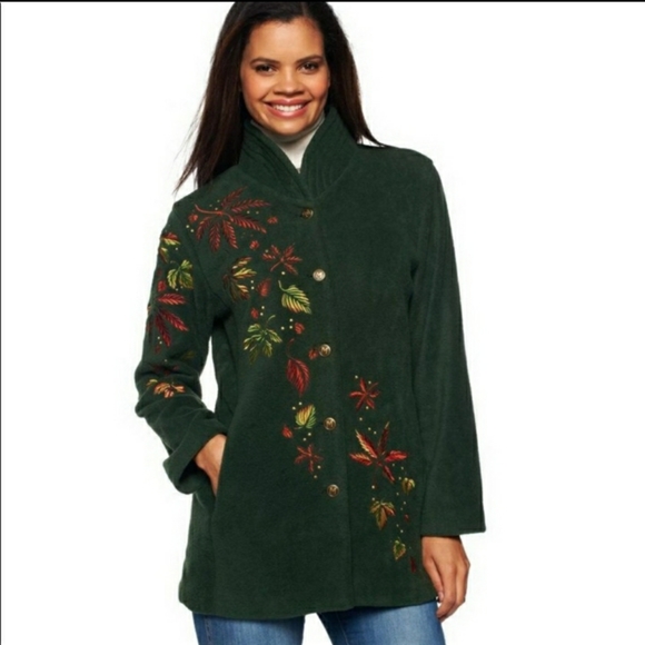 Bob Mackie Jackets & Blazers - Bob Mackie art fleece jacket colorful fall leaves